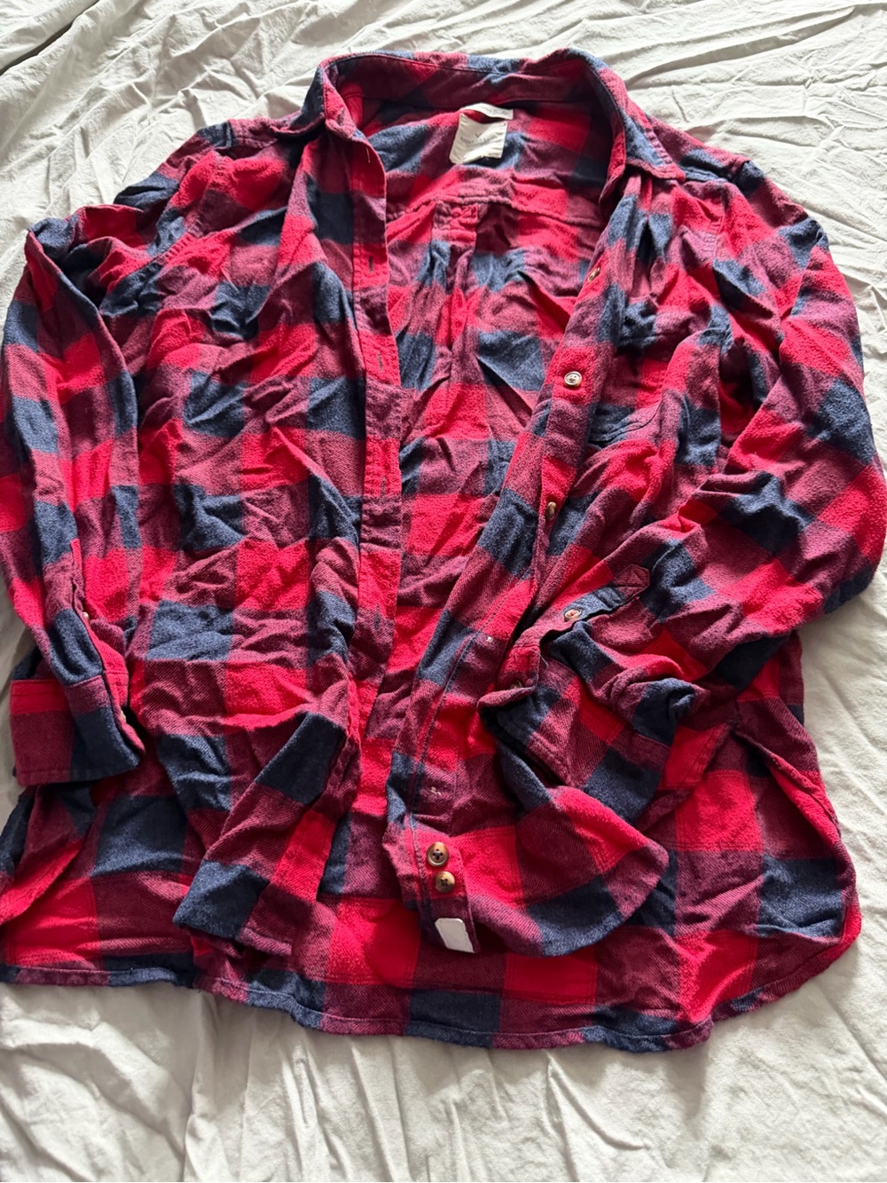 American Eagle Outfitters Red and Blue Plaid Button-Front Shirt